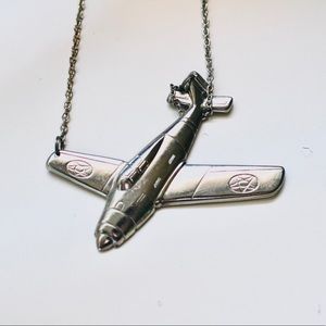 Silver airplane necklace